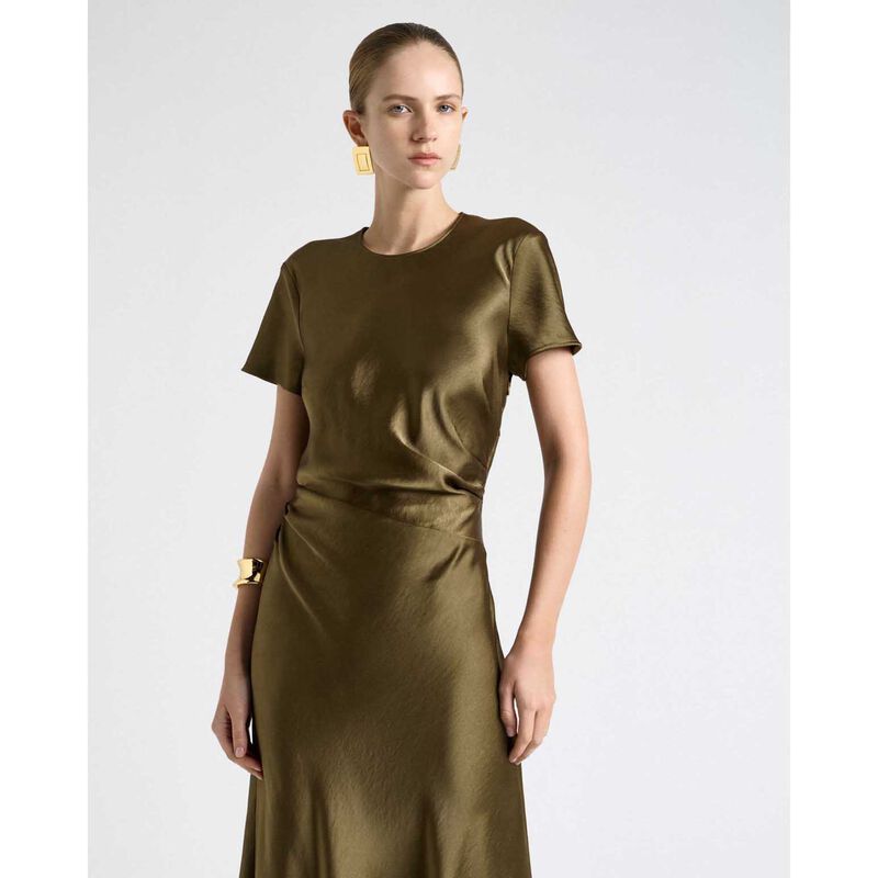 Cue Viscose Satin Draped Waist Midi Dress image number 3